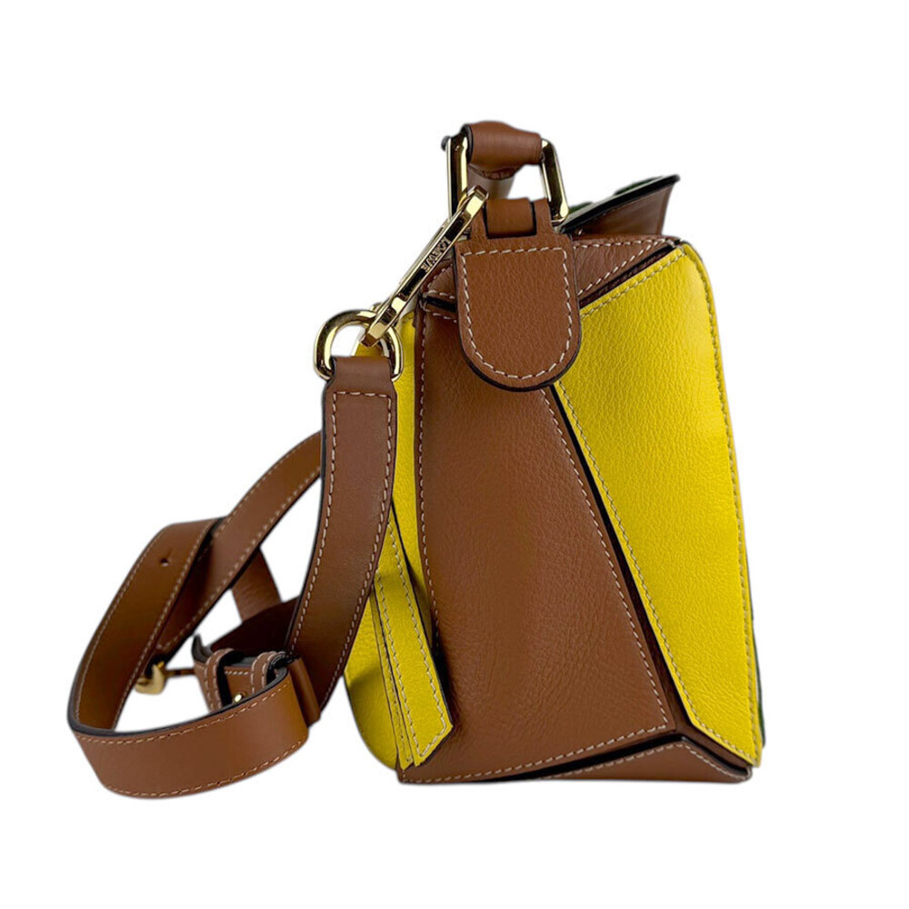 Loewe brown leather handbag Puzzle shoulder green White yellow Bag
